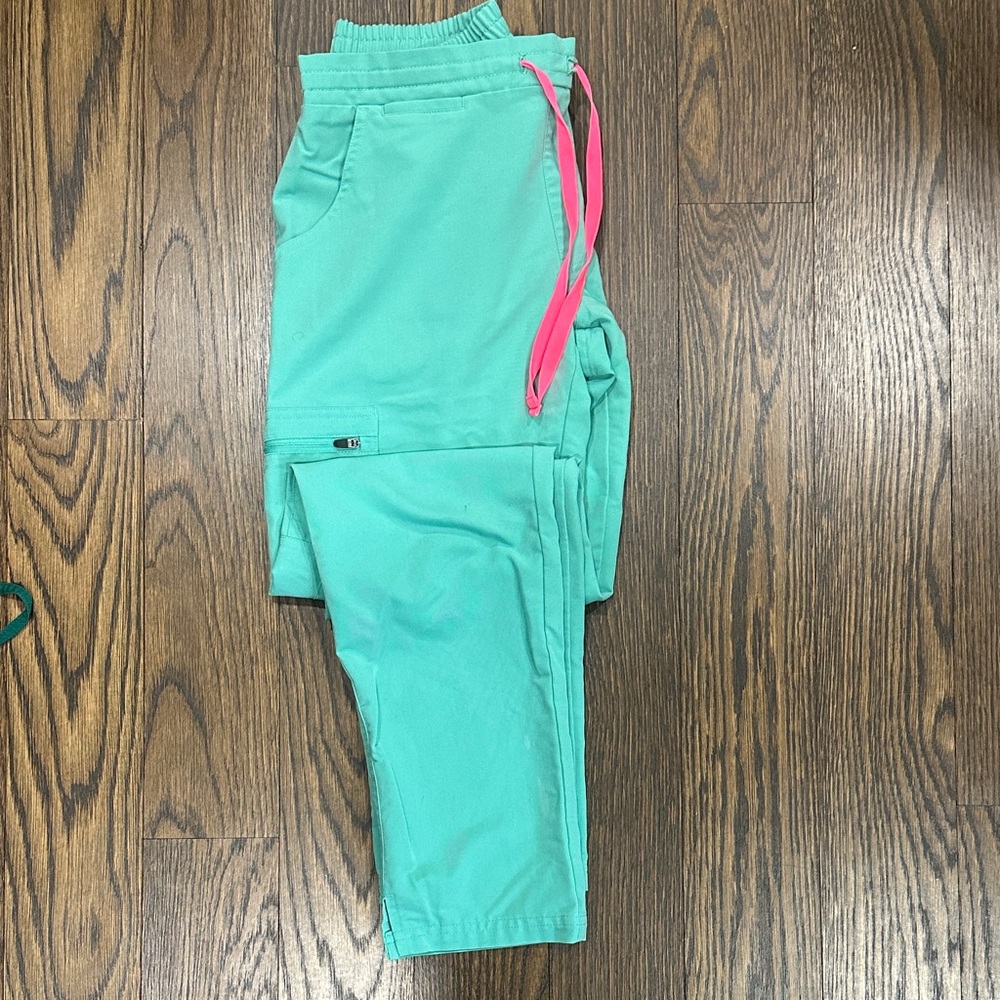 Figs Teal Joggers with Pink Drawstrings